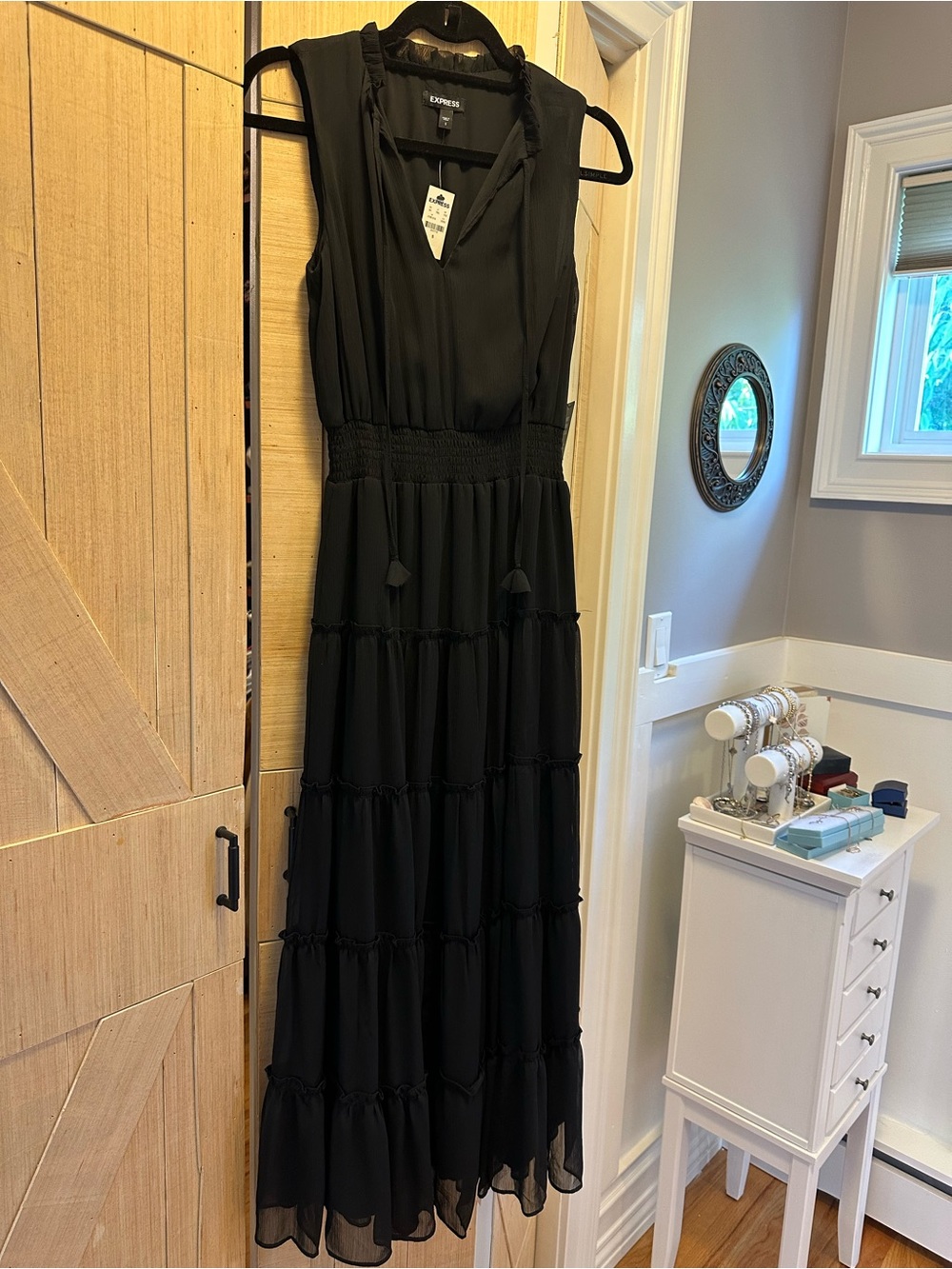 Express Black Sleeveless Tiered Maxi Dress with Smocked Waist NWT